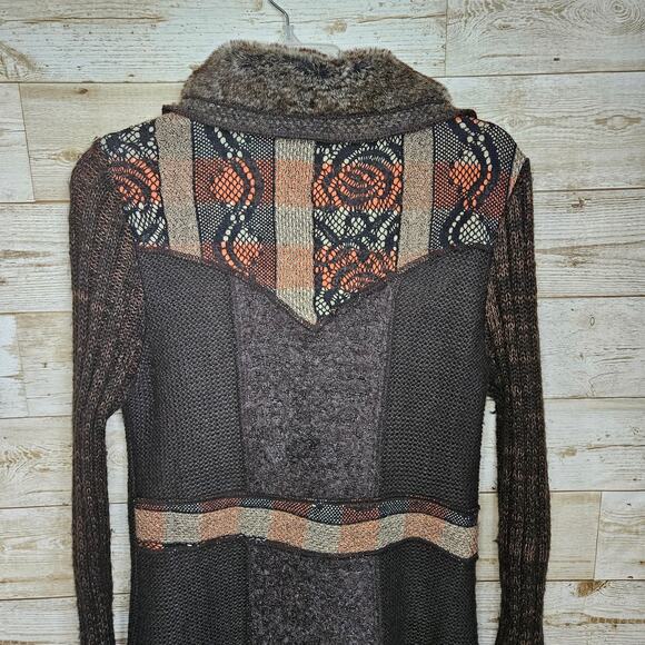 Sioni Sweater Coat Size Medium Cardigan Wool Mohair Brown Boho Cottage Patchwork - Picture 6 of 15